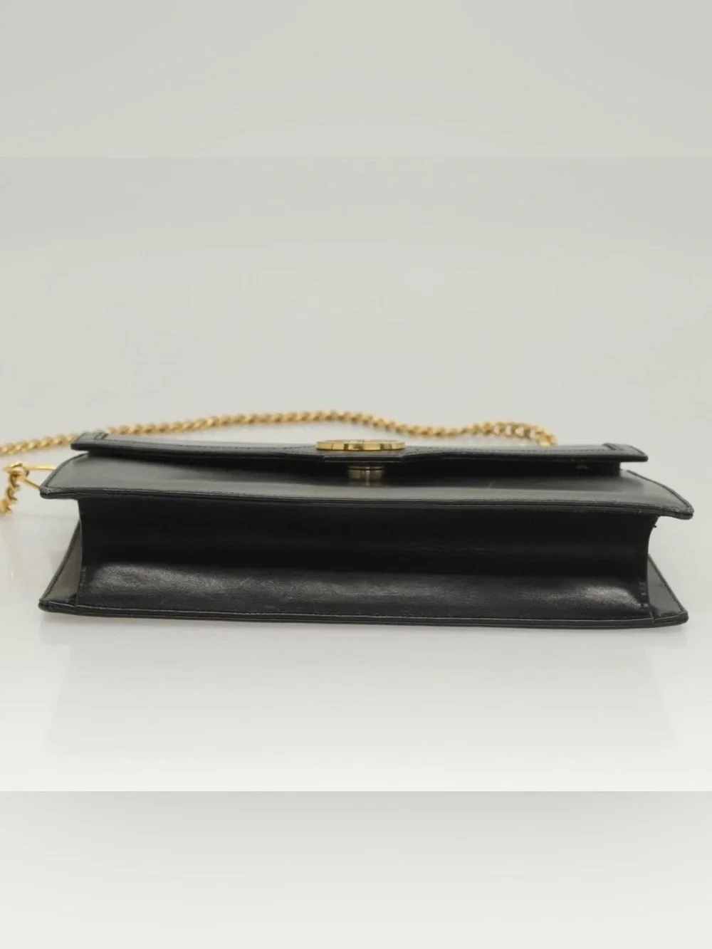 👜 GUCCI Black Leather Crossbody Gold Chain Shoulder Bag Authentic